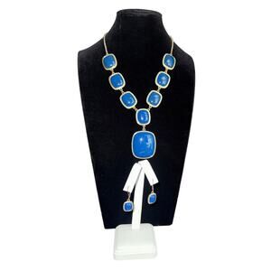 Vintage Monet Blue And Gold Tone Bib Statement Necklace With Matching Earrings